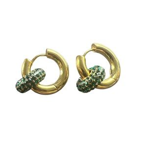 NEW 18k Gold-plated brass gold and green hoop earrings